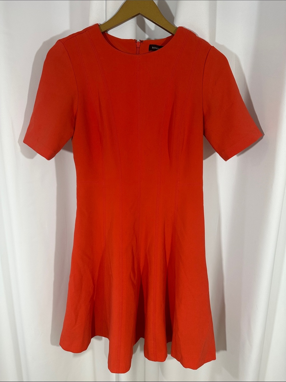 Banana Republic Orange Red Fit & Flare Dress Size 2 Short Sleeve Office Cocktail